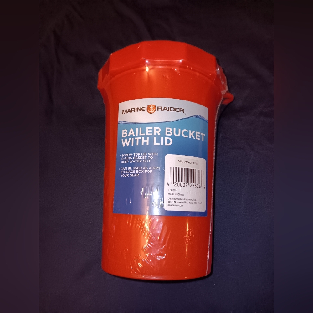 Marine Raider Orange Bailer Bucket with Lid And Strap